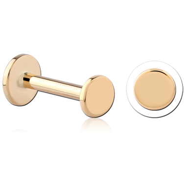 14K YELLOW GOLD DISC  INTERNAL ATTACHMENT WITH GOLD PVD 18K COATED TITANIUM THREADED MICRO LABRET PIN