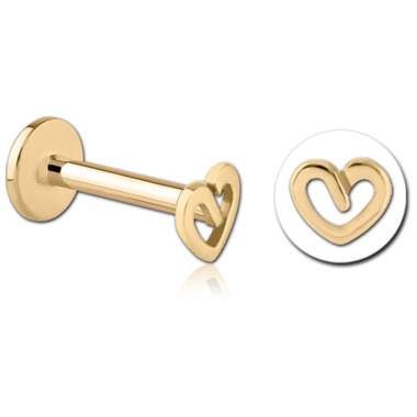 14K YELLOW GOLD ATTACHMENT WITH GOLD PVD COATED TITANIUM INTERNAL LABRET OPEN DOUBLE HEART