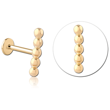 14K YELLOW GOLD ATTACHMENT WITH GOLD PVD COATED TITANIUM INTERNAL LABRET BEADED VERTICAL BAR