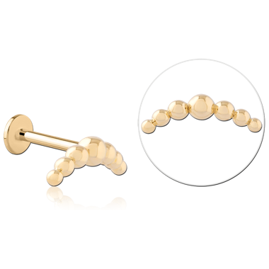 14K YELLOW GOLD TOP WITH GOLD PVD TITANIUM INTERNAL LABRET GRADUATED BEAD CURVE