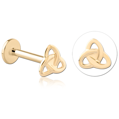 14K YELLOW GOLD TOP WITH GOLD PVD TITANIUM INTERNAL LABRET TRINITY KNOT