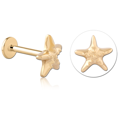 14K YELLOW GOLD TOP WITH GOLD PVD TITANIUM INTERNAL LABRET STARFISH