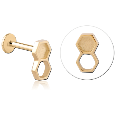 14K YELLOW GOLD TOP WITH GOLD PVD TITANIUM INTERNAL LABRET DOUBLE HEXAGON
