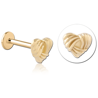 14K YELLOW GOLD TOP WITH GOLD PVD 18K COATED TITANIUM INTERNAL LABRET WOVEN HEART