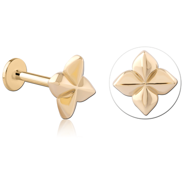 14K YELLOW GOLD TOP WITH GOLD PVD 18K COATED TITANIUM INTERNAL LABRET QUATREFOIL