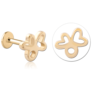 14K YELLOW GOLD TOP WITH GOLD PVD 18K COATED TITANIUM INTERNAL LABRET TRIPLE PETAL
