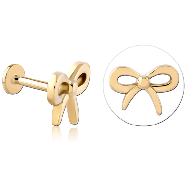 14K YELLOW GOLD TOP WITH GOLD PVD 18K COATED TITANIUM INTERNAL LABRET RIBBON BOW