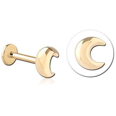 14K YELLOW GOLD TOP WITH GOLD PVD 18K COATED TITANIUM INTERNAL LABRET CRESCENT MOON
