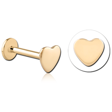 14K YELLOW GOLD TOP WITH GOLD PVD 18K COATED TITANIUM INTERNAL LABRET HEART