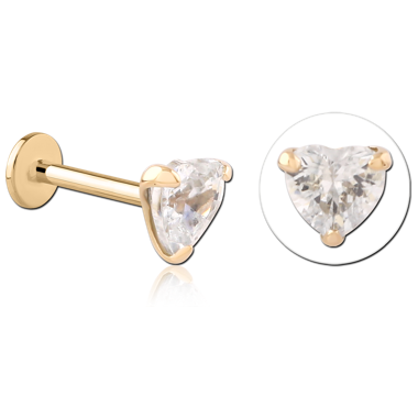 14K YELLOW GOLD TOP WITH GOLD PVD 18K COATED TITANIUM INTERNAL LABRET HEART GEM