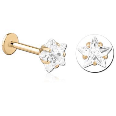 14K YELLOW GOLD TOP WITH GOLD PVD 18K COATED TITANIUM INTERNAL LABRET STAR GEM