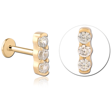 14K YELLOW GOLD TOP WITH GOLD PVD TITANIUM INTERNAL LABRET TRIPLE ROUND GEM
