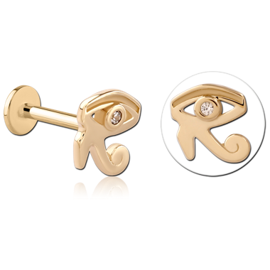 14K YELLOW GOLD TOP WITH GOLD PVD TITANIUM INTERNAL LABRET EYE OF HORUS GEM