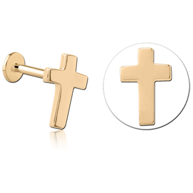 14K YELLOW GOLD TOP WITH GOLD PVD TITANIUM INTERNAL LABRET SIMPLE CROSS