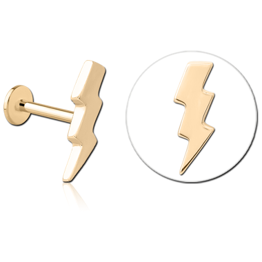 14K YELLOW GOLD TOP WITH GOLD PVD TITANIUM INTERNAL LABRET LIGHTNING BOLT