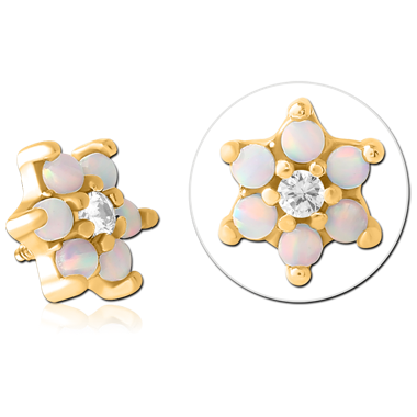 GOLD PVD COATED SURGICAL STEEL SYNTHETIC OPAL ATTACHMENT FOR 1.6MM INTERNALLY THREADED PINS - FLOWER