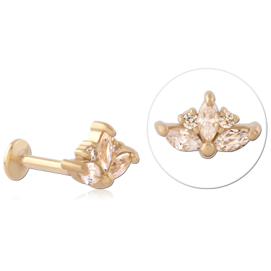 GOLD PVD COATED SURGICAL STEEL JEWELED MICRO ATTACHMENT FOR 1.2MM INTERNALLY THREADED PINS