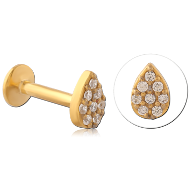 316L GOLD PVD COATED SURGICAL STEEL INTERNAL LABRET TEARDROP PAVE GEMS