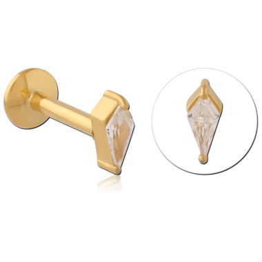 316L GOLD PVD COATED SURGICAL STEEL INTERNAL LABRET KITE CUT GEM