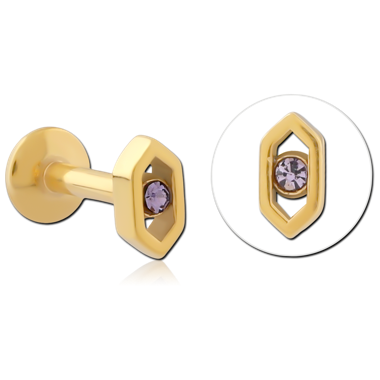 GOLD PVD COATED SURGICAL STEEL INTERNALLY THREADED JEWELED MICRO LABRET