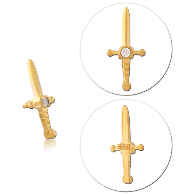 GOLD PVD COATED 316L SURGICAL STEEL INTERNAL ATTACHMENT SWORD WITH GEM