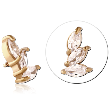 316L GOLD PVD COATED SURGICAL STEEL JEWELED MICRO ATTACHMENT FOR 1.2MM INTERNALLY THREADED PINS - LEFT