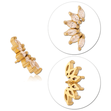 GOLD PVD COATED SURGICAL STEEL INTERNAL THREADED ATTACHMENT MARQUISE FAN CLUSTER CLEAR GEMS