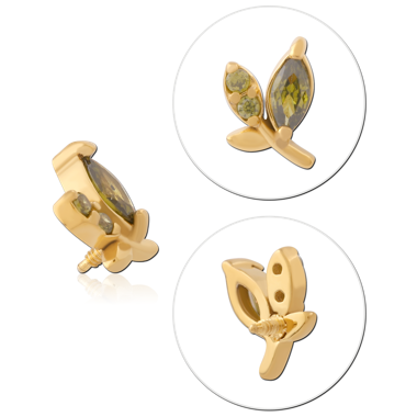 GOLD PVD COATED SURGICAL STEEL JEWELED MICRO ATTACHMENT FOR 1.2MM INTERNALLY THREADED PINS