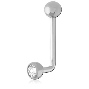 SURGICAL STEEL INTERNALLY THREADED SURFACE BARBELL WITH BALL AND JEWELED