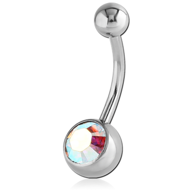 SURGICAL STEEL INTERNALLY THREADED PREMIUM CRYSTAL JEWELED NAVEL BANANA