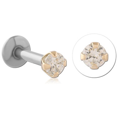 14K GOLD PRONG SET JEWELED BALL FOR 1.6MM INTERNALLY THREADED MICRO LABRET PIN
