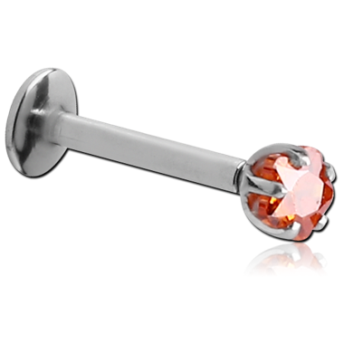 SURGICAL STEEL INTERNALLY THREADED LABRET WITH PRONG SET FLOWER JEWELED ATTACHMENT
