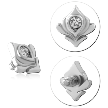 316L SURGICAL STEEL INTERNAL THREADED ATTACHMENT LEAF MOTIF GREEN CENTER GEM