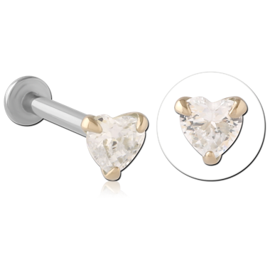 14K GOLD PRONG SET JEWELED FOR 1.2MM INTERNALLY THREADED MICRO LABRET PIN