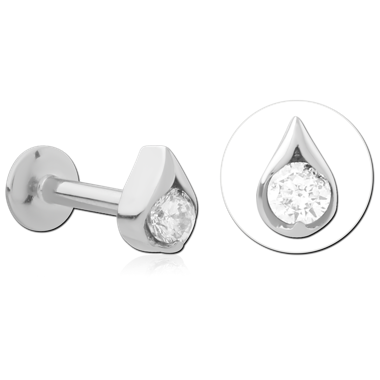SURGICAL STEEL INTERNAL LABRET FLAT BACK TEARDROP BEZEL CLEAR GEM