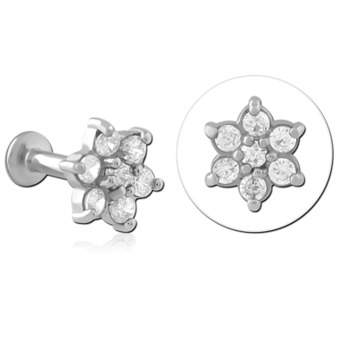 316L SURGICAL STEEL INTERNAL LABRET SIX PETAL FLOWER CLUSTER GEM