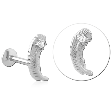 316L SURGICAL STEEL INTERNAL LABRET FEATHER WITH CLEAR GEM