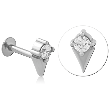 316L SURGICAL STEEL INTERNAL LABRET PRONG SET ROUND GEM TRIANGLE ACCENT