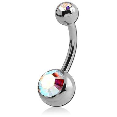 SURGICAL STEEL INTERNALLY THREADED DOUBLE JEWELED MINI NAVEL BANANA