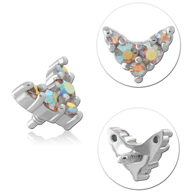 SURGICAL STEEL INTERNAL THREADED TOP CRESCENT CLUSTER ROUND GEMS DESIGN