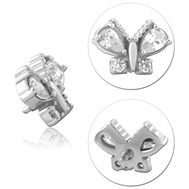 SURGICAL STEEL INTERNAL THREADED ATTACHMENT BUTTERFLY CLEAR GEM CLUSTER TOP