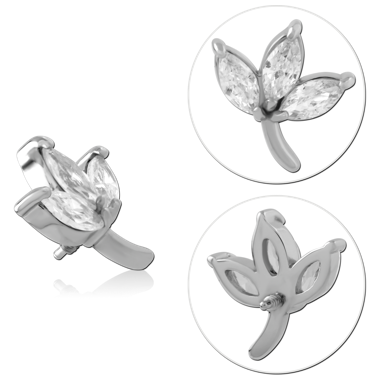 316L SURGICAL STEEL INTERNAL THREADED ATTACHMENT TRIPLE MARQUISE LEAF CLEAR GEM