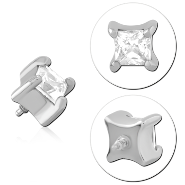 316L SURGICAL STEEL INTERNAL THREADED MICRO ATTACHMENT PRINCESS CUT SQUARE GEM