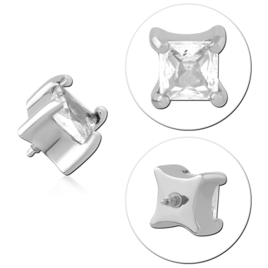 316L SURGICAL STEEL INTERNAL THREADED MICRO ATTACHMENT PRONG SET SQUARE GEM