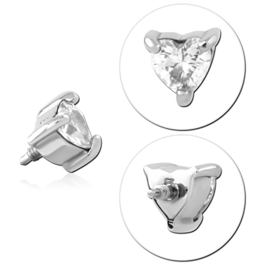 316L SURGICAL STEEL INTERNAL THREADED MICRO ATTACHMENT PRONG SET HEART GEM