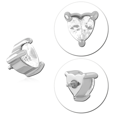 316L SURGICAL STEEL INTERNALLY THREADED TOP HEART PRONG SET GEM