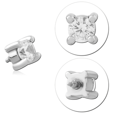 316L SURGICAL STEEL INTERNALLY THREADED TOP ROUND PRONG SET GEM