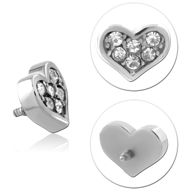 SURGICAL STEEL JEWELED MICRO ATTACHMENT FOR 1.2MM INTERNALLY THREADED PINS - HEART
