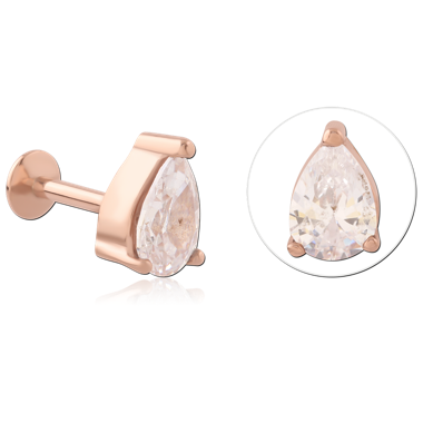 316L ROSE GOLD PVD COATED SURGICAL STEEL INTERNAL LABRET PEAR CUT GEM
