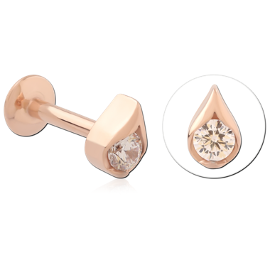 316L ROSE GOLD PVD COATED SURGICAL STEEL INTERNAL LABRET TEARDROP BEZEL GEM